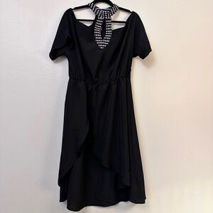 Vintage Contempo Casuals Short Sleeve Cut Out Cocktail Dress Black Size Large